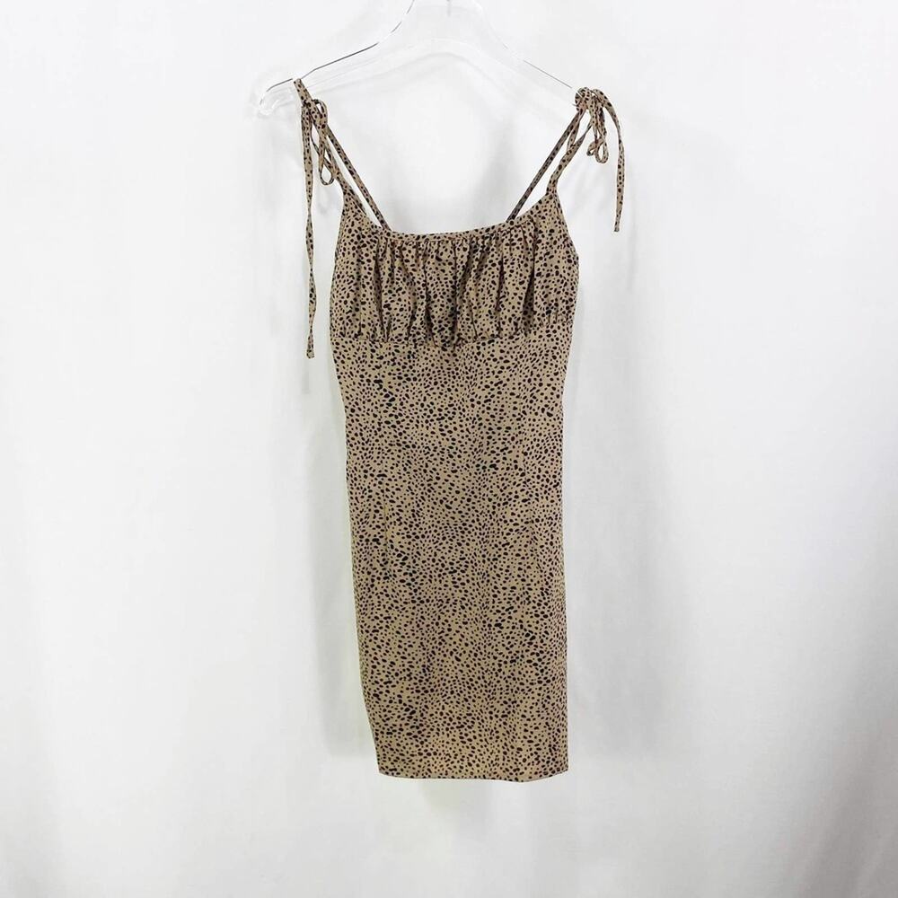 SHEIN Brown Leopard Spotted Tie Shoulder Mini Dress